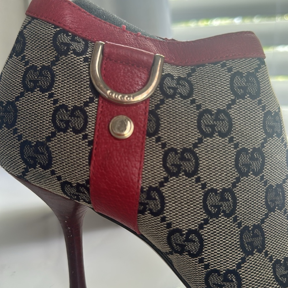 GUCCI monogram canvas leather ankle boots booties size 6.5 - Picture 2 of 11